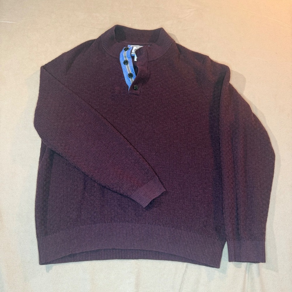 Jos. A. Bank 1905 Mens XL Burgundy Cotton Merino Wool Mock Neck Button Sweater
